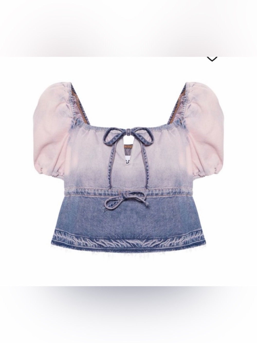 Ganni Lavender-Blue Denim Top with Contrast Stitching - Picture 3 of 10